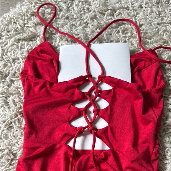 Elegant Red Ruched Dress - Picture 7 of 7